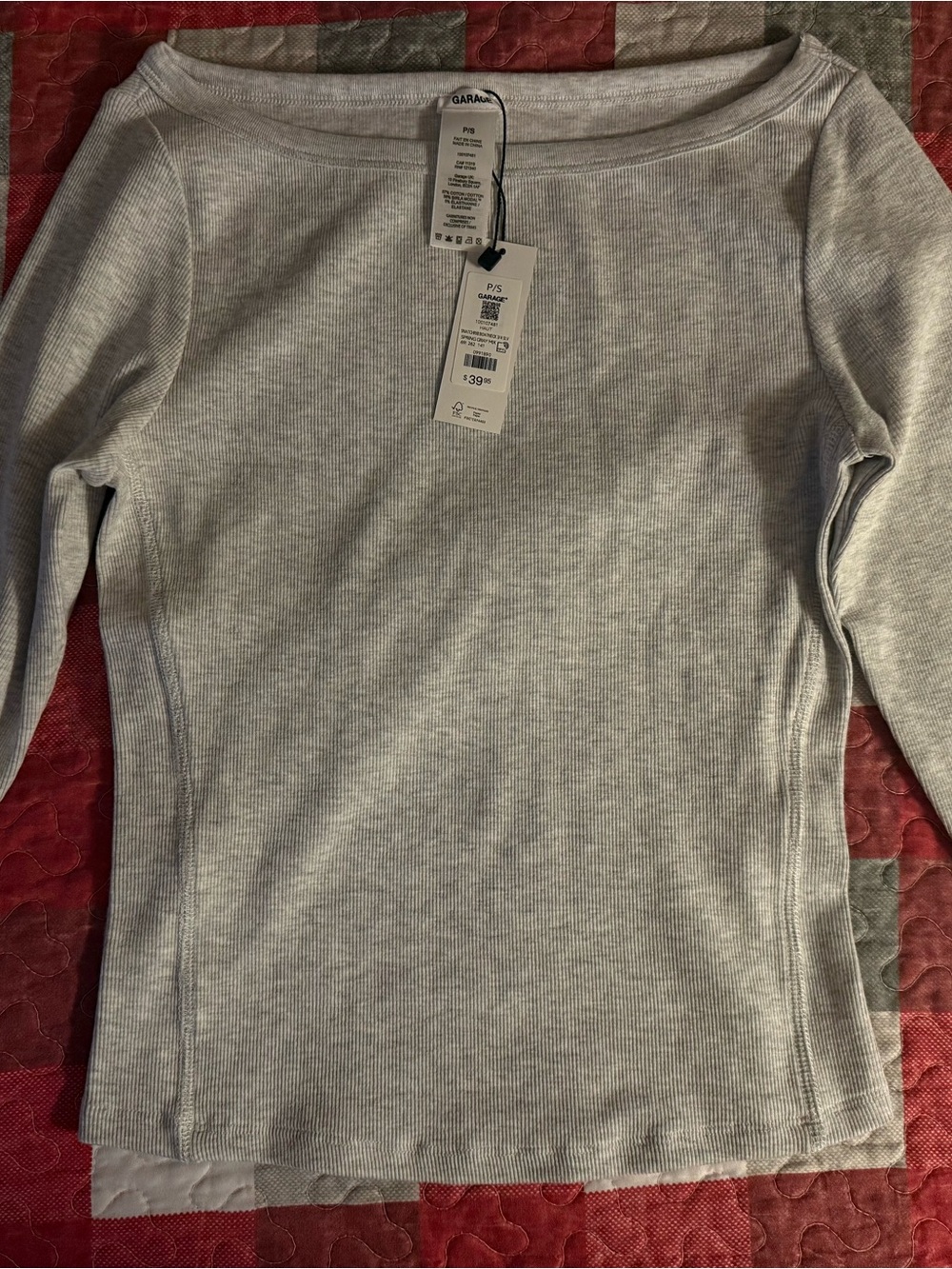 Boatneck Ribbed 3/4 Sleeve - Light Gray